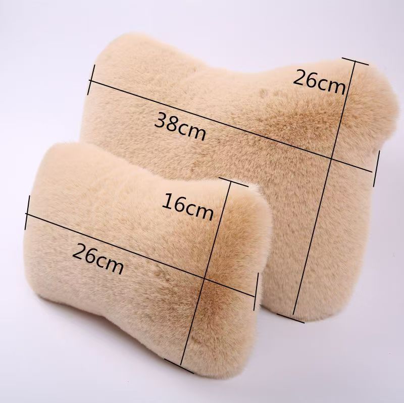 Car plush headrest pillow pair, car neck pillow, car lumbar support pillow, bone-shaped neck support pillow, car interior accessories, cervical spine support