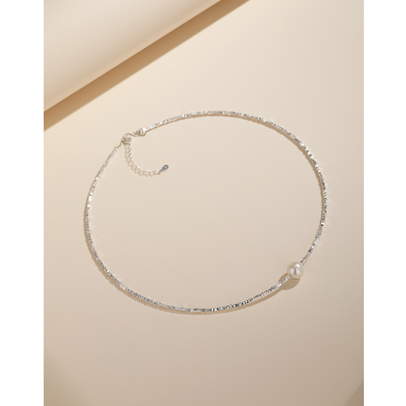 Luz de lujo de alto grado sentido nicho diseño de la clavícula rota de plata 925 plata esterlina roto pareja de plata collar de perlas de agua dulce