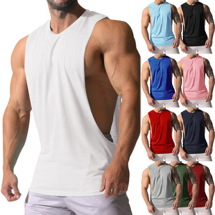 2023 Amazon Men's Sleeveless Vest Foreign Trade Loose Sports Leisure Trend Solid Color Men's Waistcoat Summer