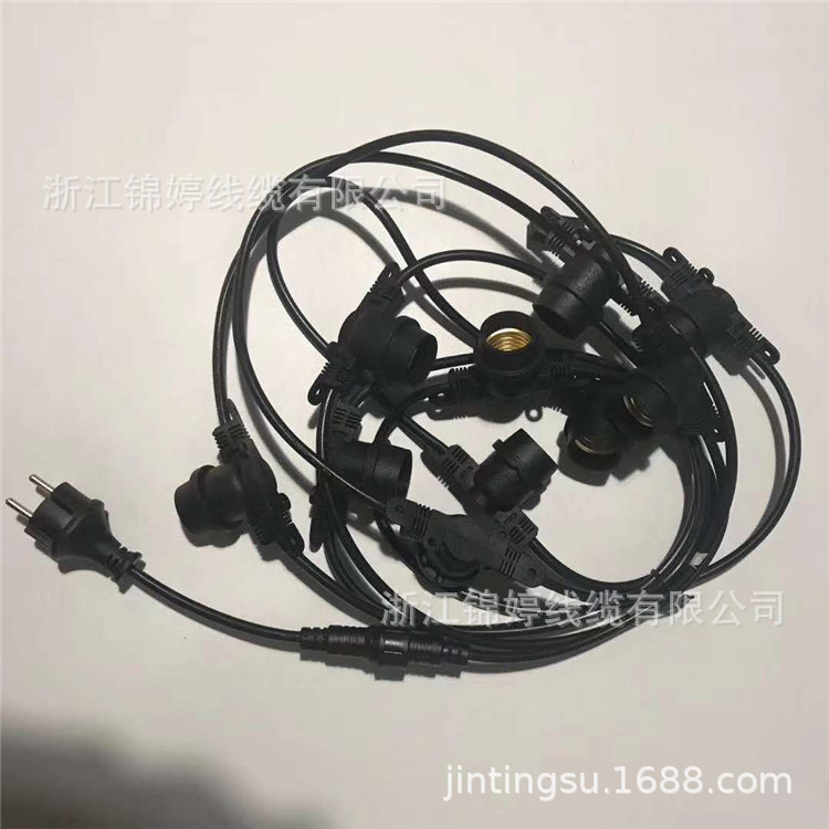 宁波锦婷线缆生产欧规户外IP65防水E27灯串线E26插头串联灯头灯座