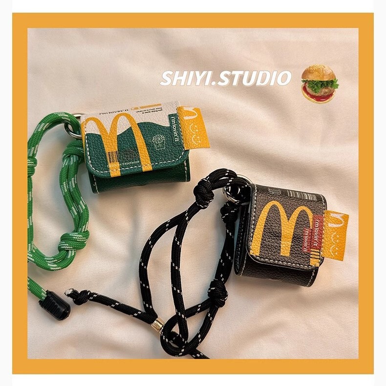 Vintage Personality M With Lanyard Suitable AirPods4 Protective Case 3 Generation Pro2 Apple Earphone Case Flip Leather