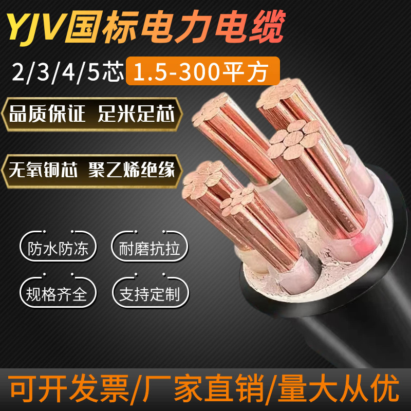 Yjv National Standard Pure Copper 2 3 4 5 Core 10 16 25 35 50 Square Copper Wire Flame Retardant Low Voltage Power Cable