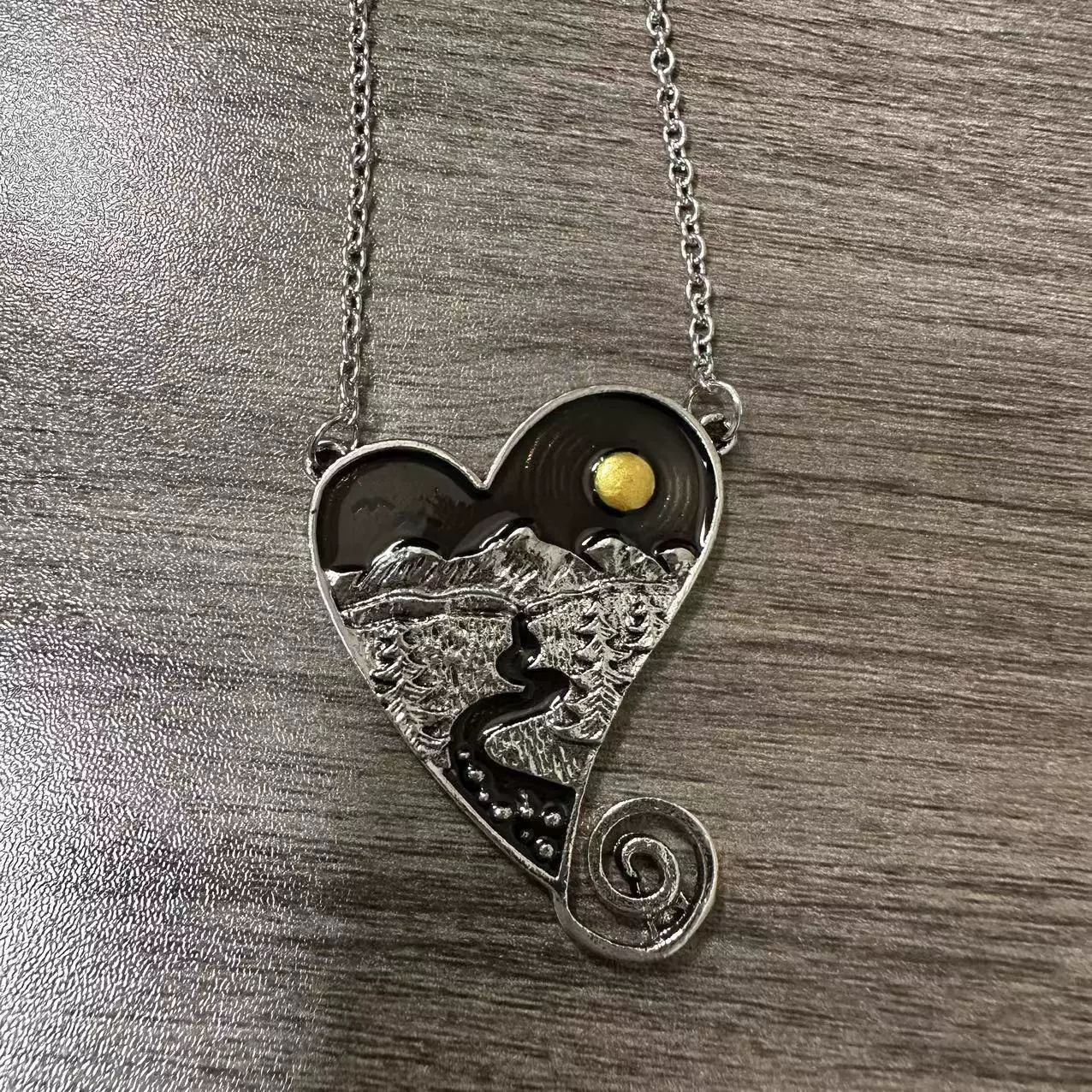 Collier Suxin en forme de cœur, motif paysage, pour hommes et femmes. Boucles d'oreilles tendance à la texture exquise._voghion.com