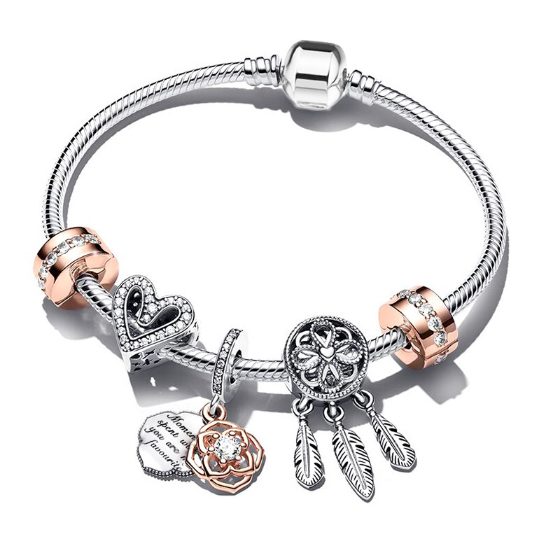 European charm women's bracelet DIY blooming rose pendant bracelet exquisite small jewelry factory wholesale European charm women's bracelet DIY blooming rose pendant bracelet exquisite small jewelry factory wholesale