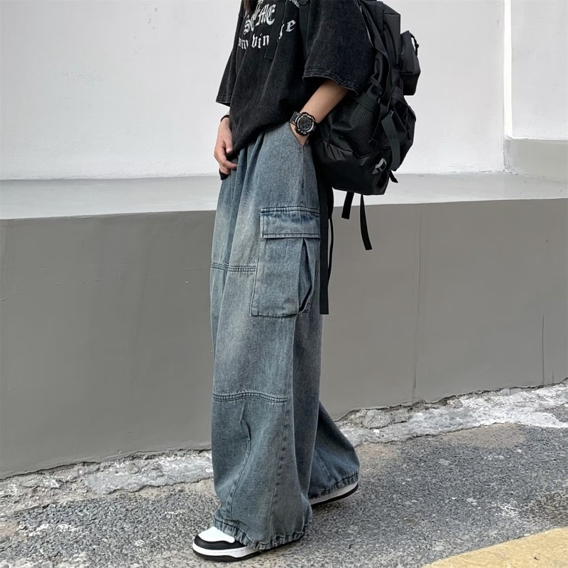 Herren Cargo Jeans Vintage Look Gerade Passform Distressed Denim_voghion.com