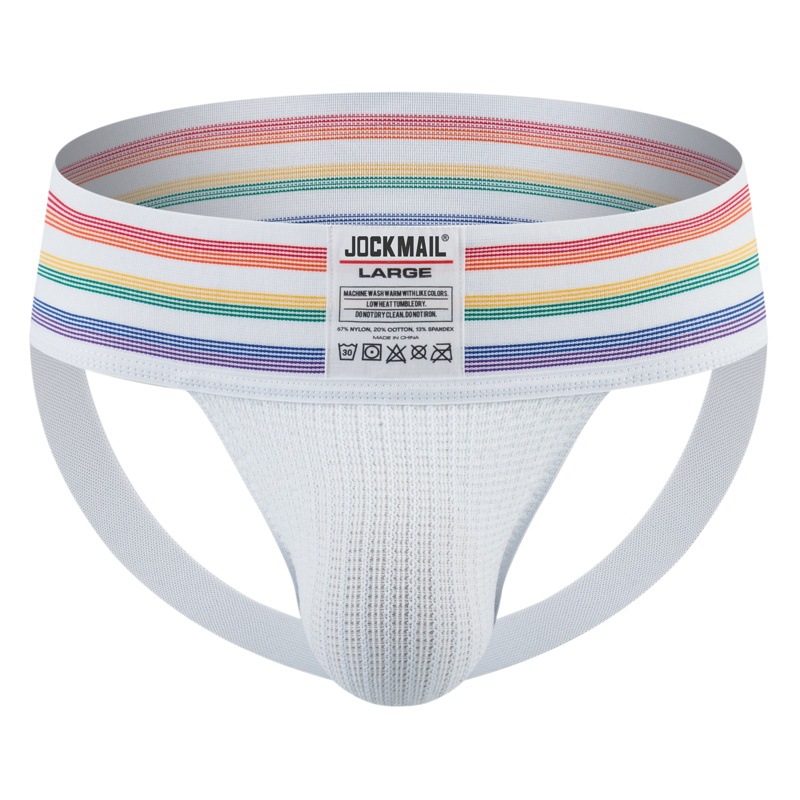 JOCKMAIL bikini hombres Tanga cinturón ancho transpirable Rainbow big bag hip lifting back vacío deportes doble Ding
