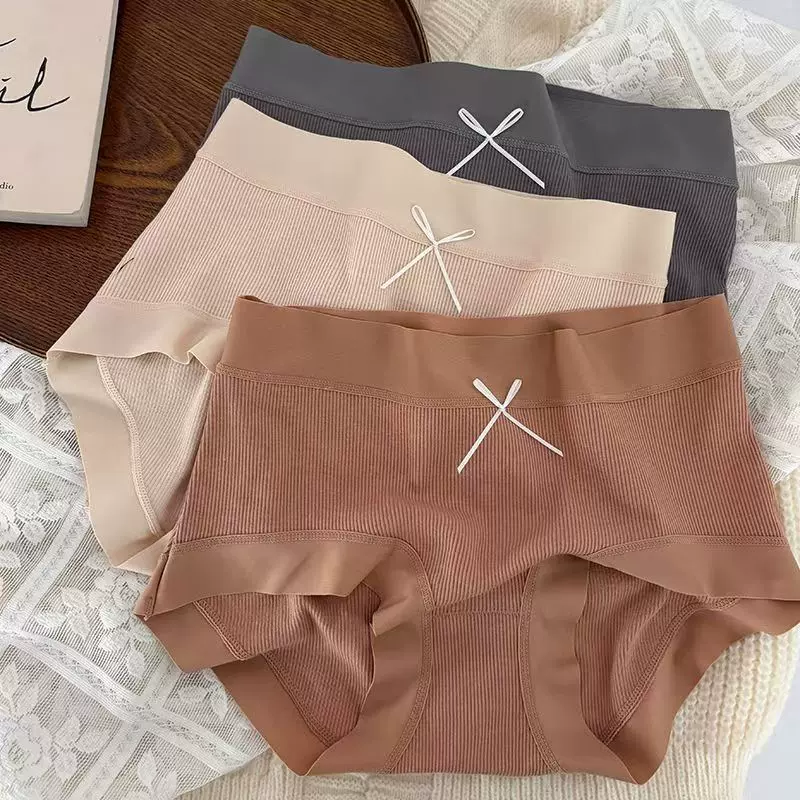 日系可爱风少女内裤透气螺纹女士中腰三角裤韩版无痕蝴蝶结内裤女