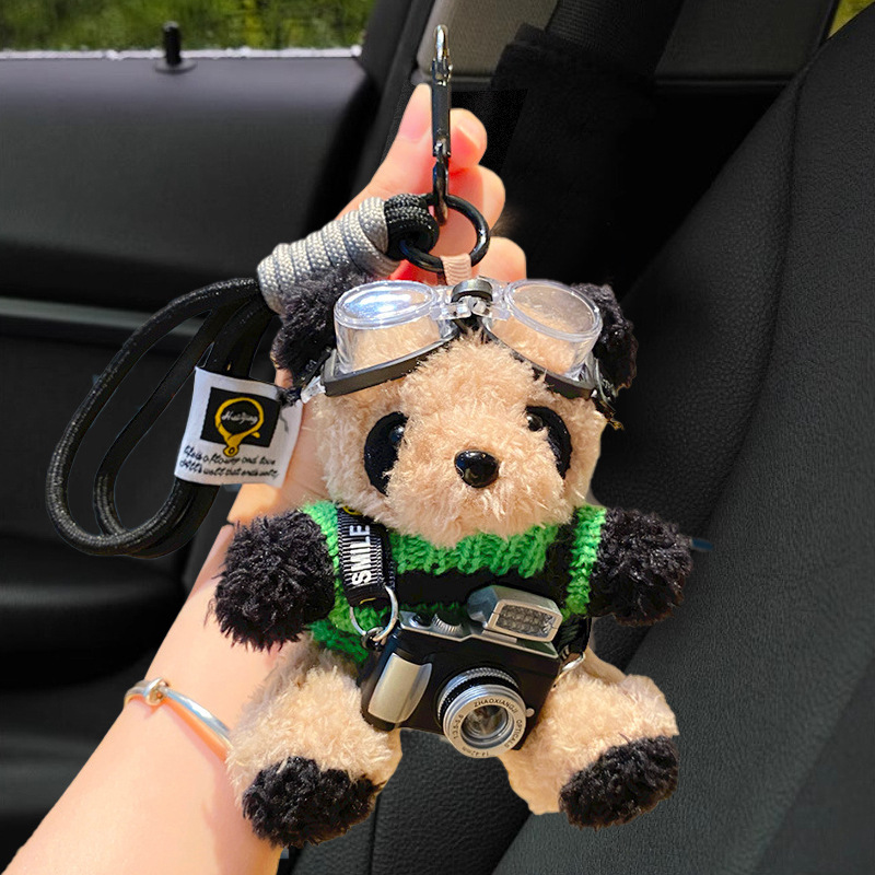 Lindo oso llavero de coche muñeca de felpa de mujer colgante de coche llavero hebilla de llave colgante de bolsa anti-pérdida