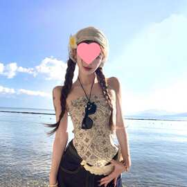 后背蝴蝶结印花抹胸背心女夏季外穿内搭甜辣妹不规则短款美背上衣