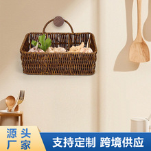 跨境代发姜蒜收纳筐厨房葱蒜头复古壁挂篮手提小花篮浴室挂墙篮