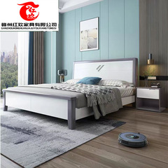 Solid Wood Bed 1.8m Modern Minimalist Fashion White Ribbed Bed 1.5m Nordic Double Bed Master Bedroom Storage Furniture