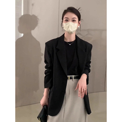 高級感のある黒い気質のスーツのコートの女性春秋2025の新型の韓国版の小さい子供のカジュアルでゆったりしている小さいスーツ