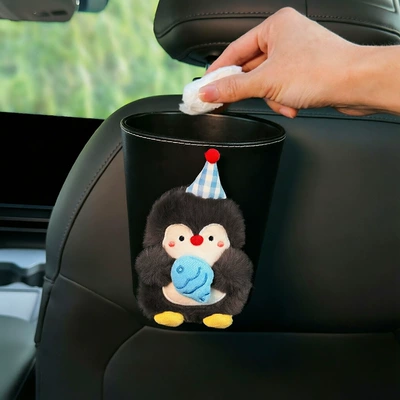Box, Trash Can, Car tissue box/set - fish-hugging-penguin-black-trash-can