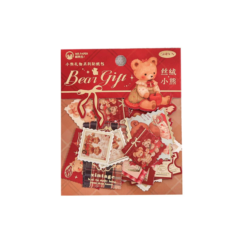 Пакет наклеек Mr. Paper Bear Gift Series Retro Cute Pet Stamp Material Handbook Gift Box Decorative Sealing Sticker