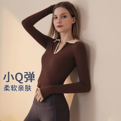 Cross-border turning collar women's breathable Pilates long-sleeved hugging yoga clothes running training fitness T-shirt