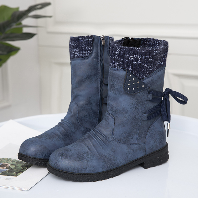 New autumn and winter chunky heel back strap mid-calf women's boots round head side zipper_voghion.com