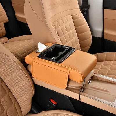 Armrest box Car Tissue Box, Extended and - orange-multifunctional-with-cup-holder-charging-model