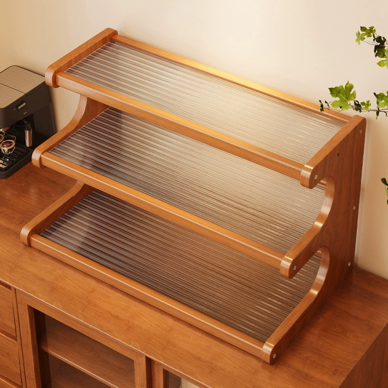 Настольная полка офисный компьютерный стол многослойная складная стойка из цельного дерева