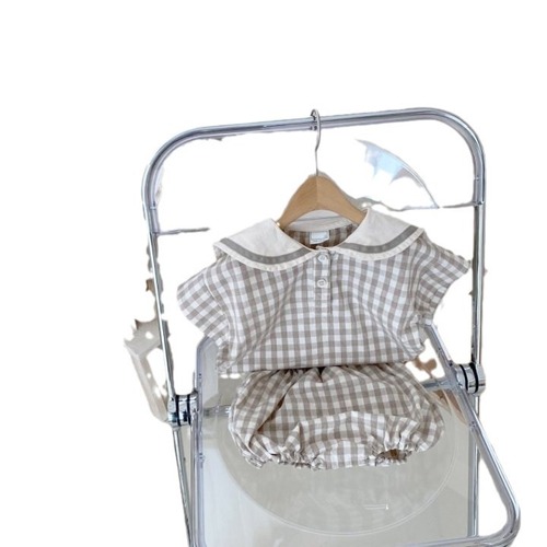  Summer Korean Style Ins Boys' and Girls' Sporty Leisure Tartan Baby Set
