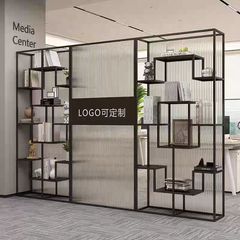 长虹玻璃展示架办公室隔断墙屏风展厅logo公司前台形象墙置物架子