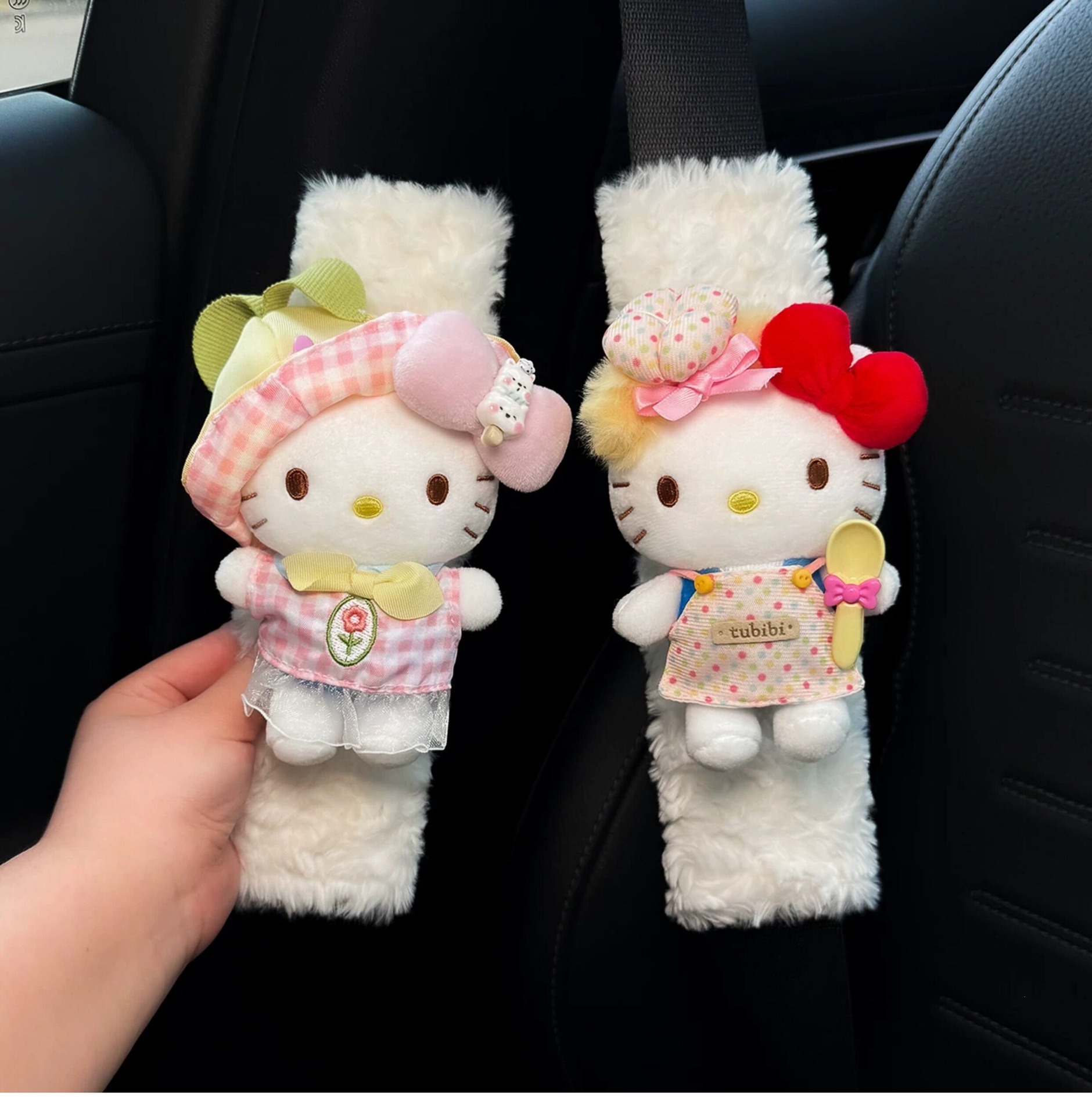 Cute Kitty Car Seatbelt Shoulder Pads, Car Interior Seatbelt Decoration, Anti-Wear Clothing, Couple Set for Women