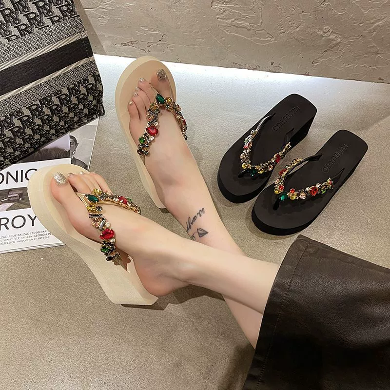 Summer slippers, flip flops platform, slide high heels, beach footwear, internet celebrity