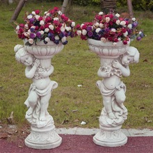 欧式人物雕塑花盆玻璃钢透气红陶土落地花器家居庭院装饰摆件模具