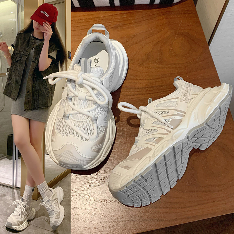 Soft Leather Thick-Soled Street Dad Shoes for Women 2025 Summer New Women's Shoes Versatile Sports Shoes Casual Shoes Sneakers for Women