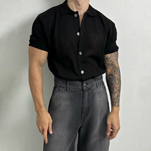 黑色短袖Polo衫男士夏季新款韩版轻熟风高级休闲百搭宽松针织开衫