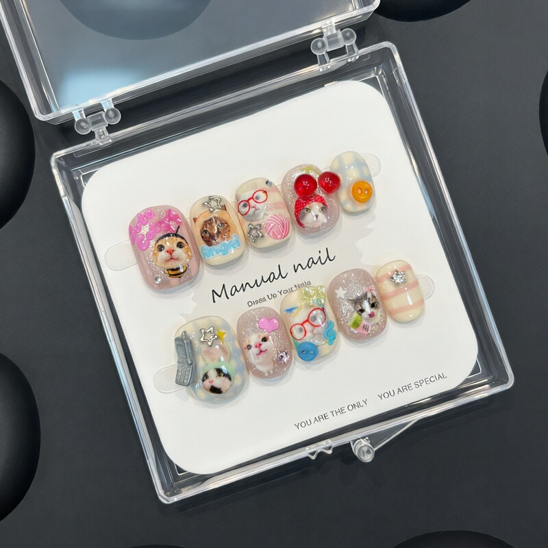 Purely handmade cute cartoon girl short round wearable nail art stickers, removable, A812 Purely handmade cute cartoon girl short round wearable nail art stickers, removable, A812