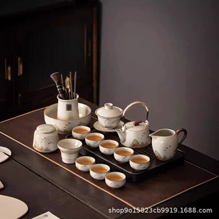 米黄汝窑功夫茶具套装家用轻奢茶壶盖碗泡茶办公陶瓷茶杯茶盘整套