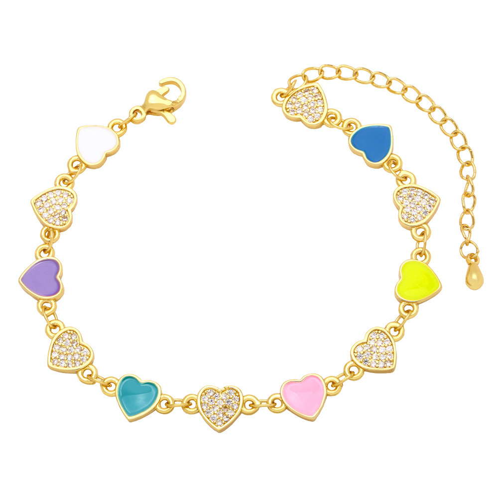 Fashion Copper Heart shape Bracelet Enamel Zircon Copper Bracelets