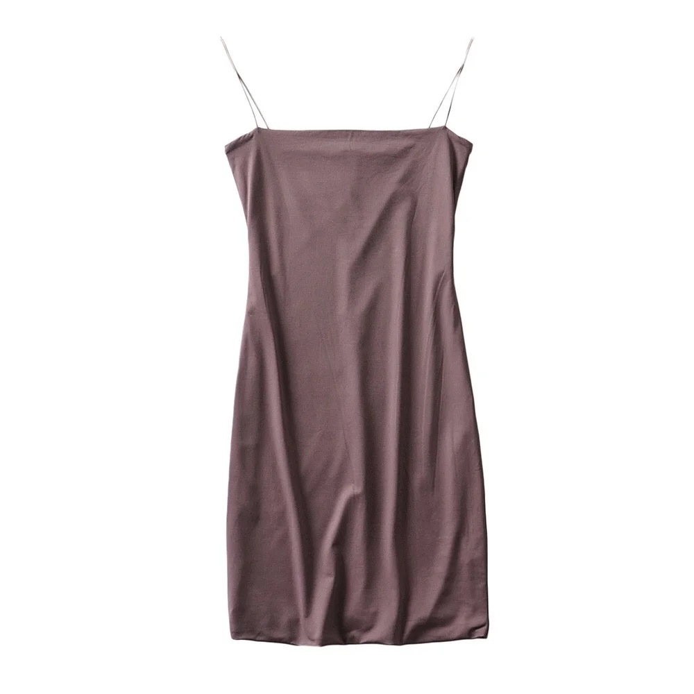 Vestido Sling Slim de doble capa en color liso NSAC40499