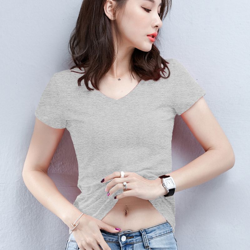 赤い肩の半袖のtシャツの女性の夏の修身の婦人服の丸首の半袖の底のシャツは年齢を減らして身の上着の卸売りを身につけます。|undefined