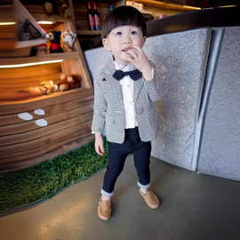 2022春装童装男童千鸟格西服套装小外套宝宝两件套潮流休闲百搭
