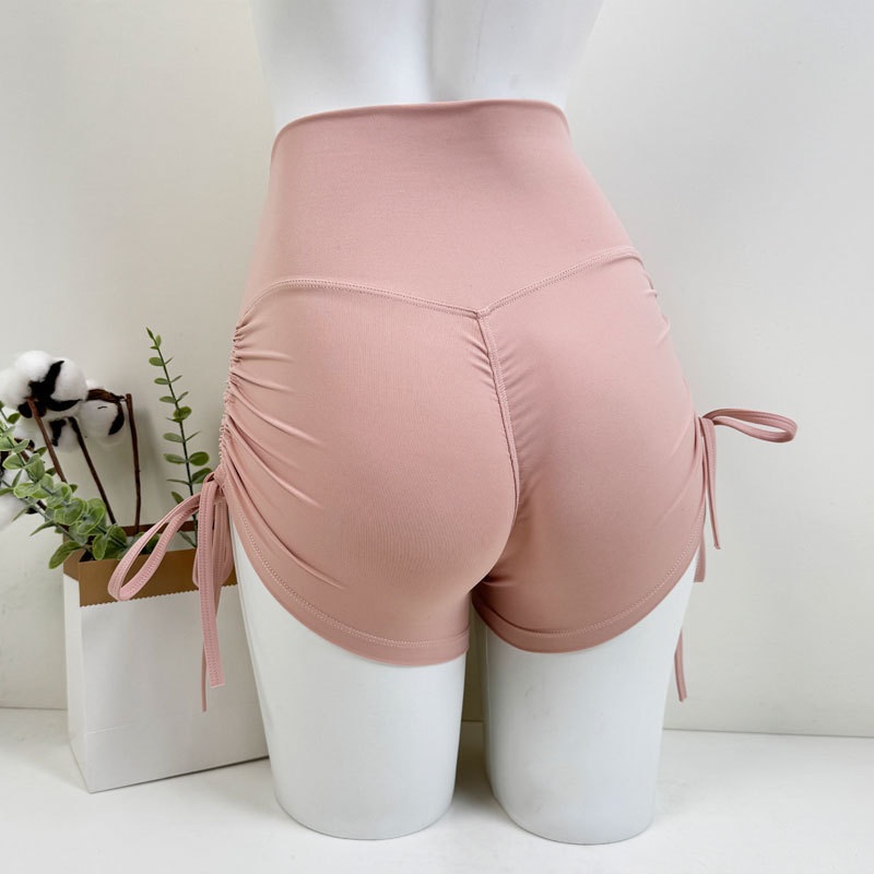 Yoga Shorts With Butt-lifting Pleats And Drawstring, Suitable For Fitness, Outdoor Sports, Cycling, Short-sleeved,_desvips.com