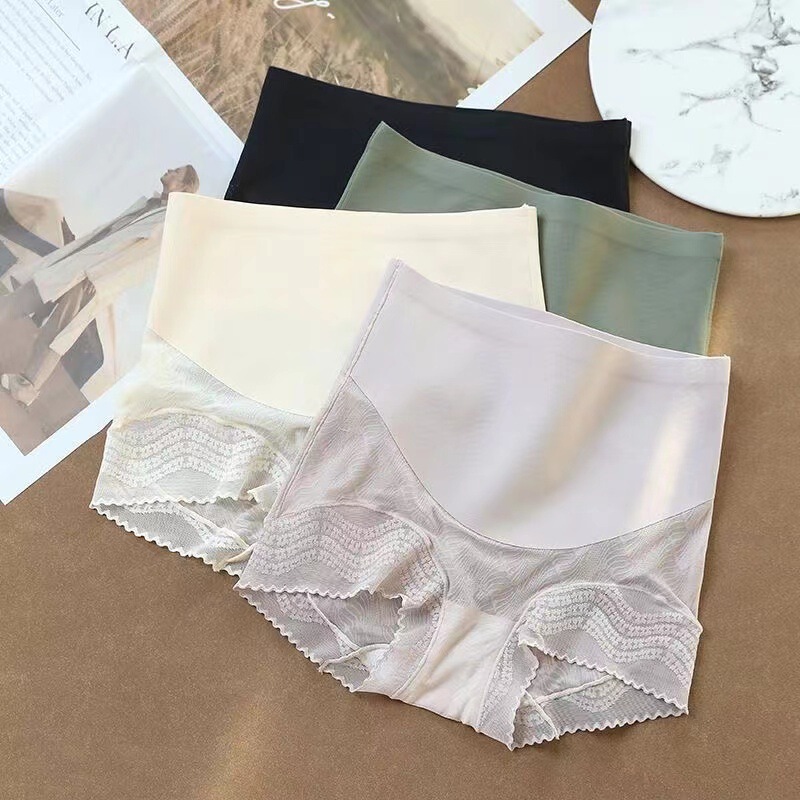 Naked seamless postpartum waist crotch small belly thin Breathable High waist light plastic belly pants women's sexy lace underwear