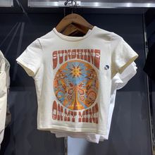 小海鸥2024夏季新款李小璐同款美式修身短款印花短袖T恤上衣女夏