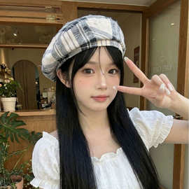 批发韩国2026新款东大门格纹八角帽女春夏复古英伦报童帽贝雷帽