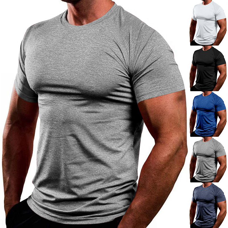 Cross-border Amazon Summer Men's Breathable Sweat-wicking Quick-drying Crewneck T-shirt Cationic Leisure Sports Fitness Short Sleeve