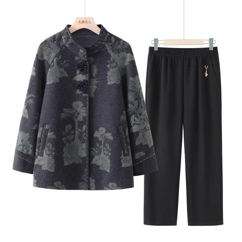 中老年人秋外套女奶奶衣服2025新款长袖衬衫妈妈宽松圆领休闲套装|undefined