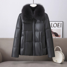 2025新款真皮羽绒服女短款海宁妈妈皮衣外套狐狸毛领绵羊皮大码