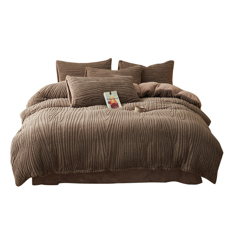 Dos lados engrosados leche coral cama de cuatro piezas en invierno más edredón cubierta de cama de brida de coral cama