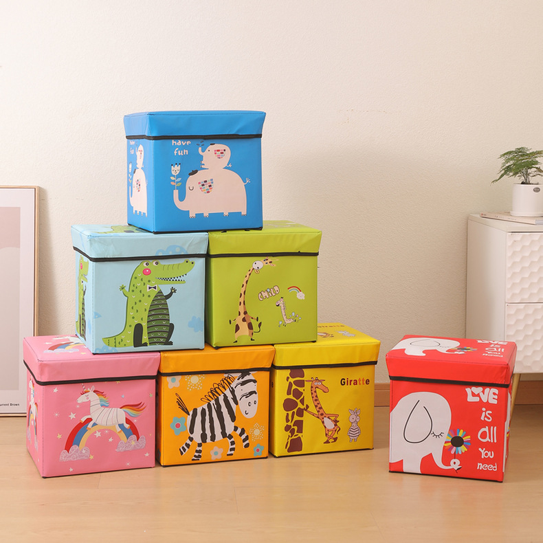 goods in stock Selling Non-woven fabric Shoe changing stool Square Cartoon Fabric art Storage stool children Toys Storage box 1423