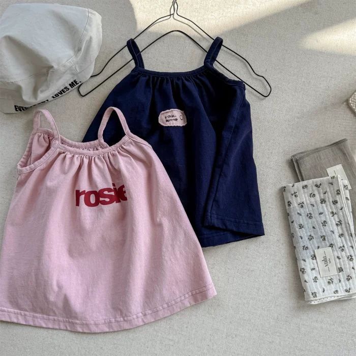 Girls' Summer Vest Camisole Trendy Korean Style Letter Loose Outerwear Baby Doll Shirt