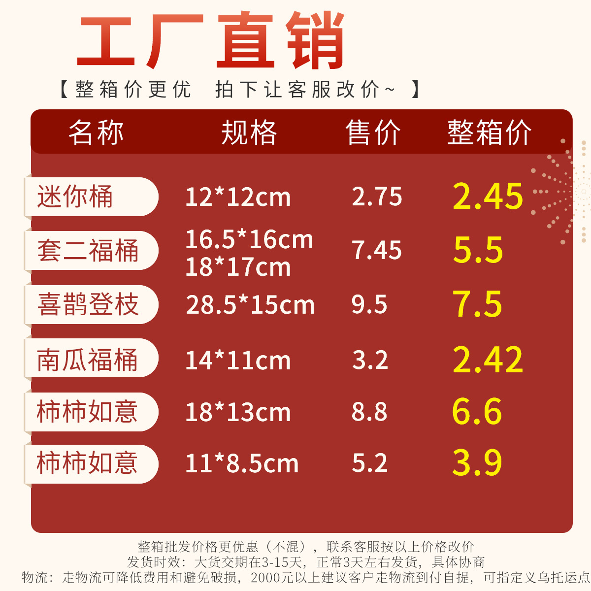 Barril de bendición de Año Nuevo al por mayor barril de abrazo rojo estampado redondo barril de flores barril vacío barril de hivernace material de arreglos de flores