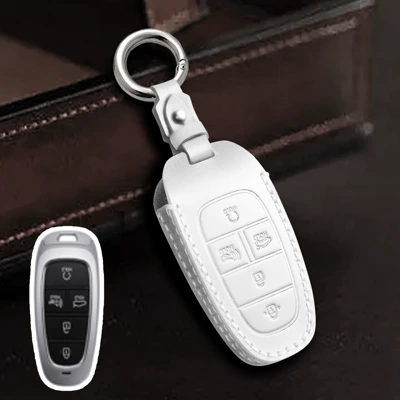 leather protective case buckle – Car key bag - white-5-keys