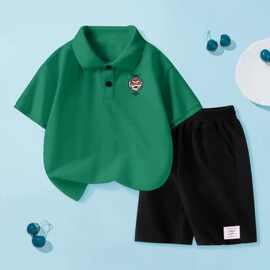 男女童短袖运动裤套装2026夏季儿童纯棉翻领POLO衫短裤两件套潮t