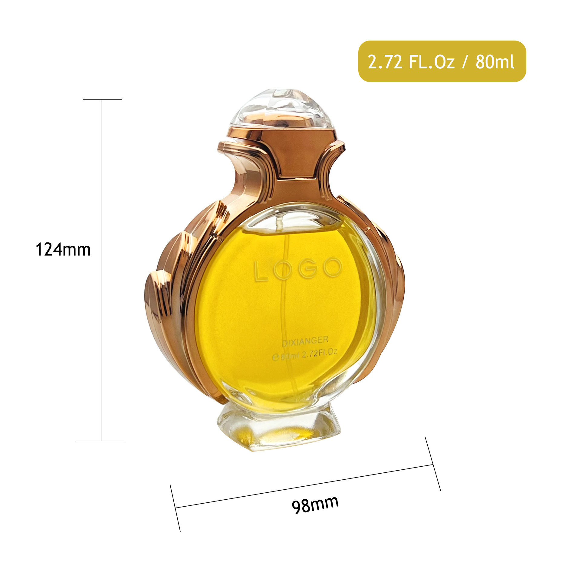 El nuevo clip de botella de agua perfumada dorada presiona el vidrio de pulverización 80 ML botella vacía de vidrio de perfume puede fijar el logotipo image 5