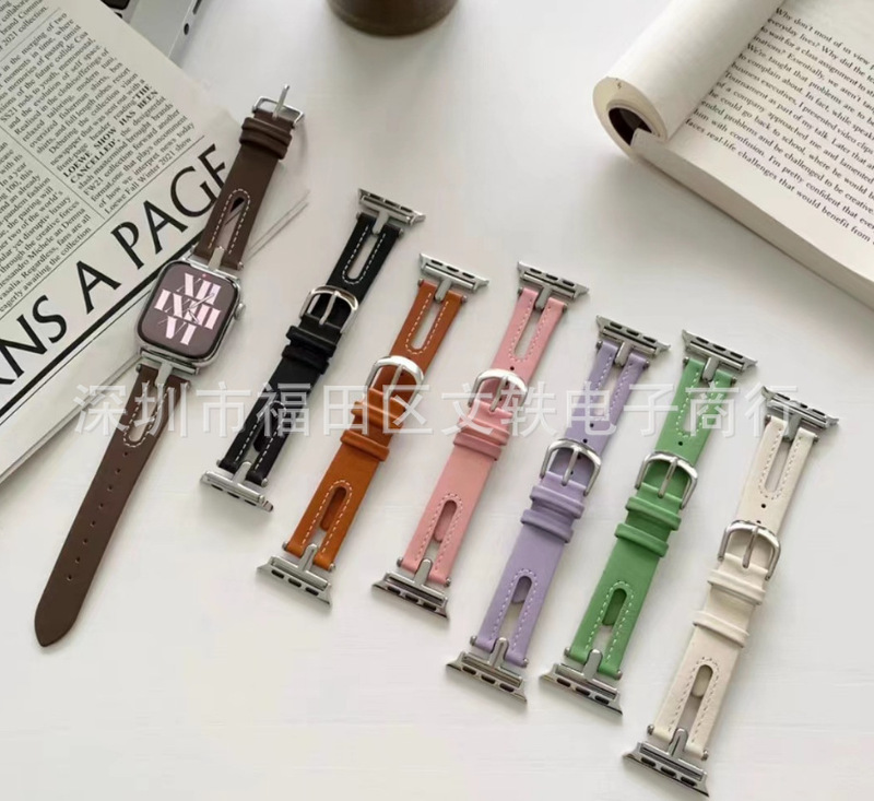 New T-word Breathable All-match Strap for Apple Watch iwatch7 Top Leather 65432SE Trendy for Women